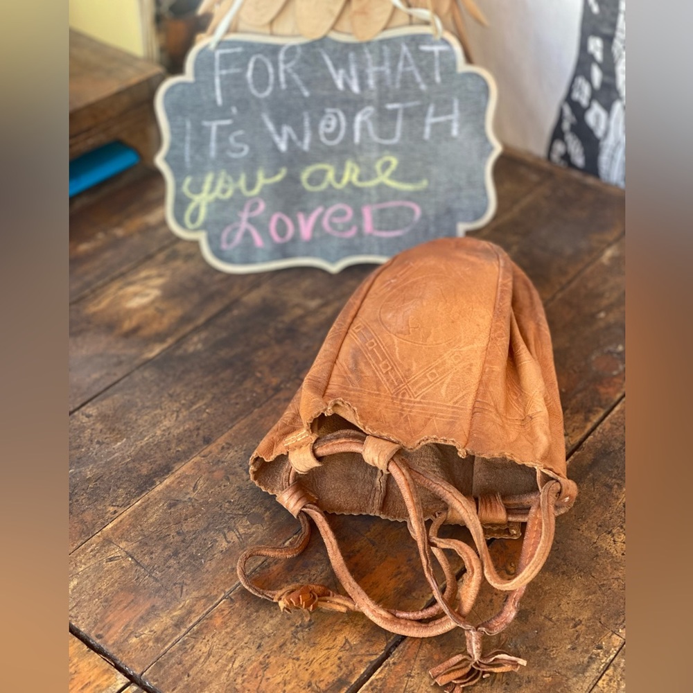 Vintage Leather Camel Bottle Bag - Unique Wristlet & Bohemian Accessory